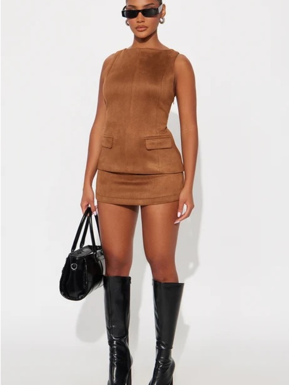Fashion Nova Brown Suede skort set